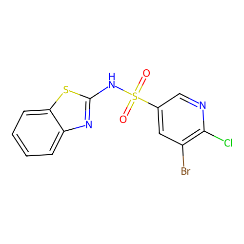 N-[(2Z)-1,3-benzothiazol-2(3H)-ylidene]-5-bromo-6-chloropyridine-3-sulfonamide structure