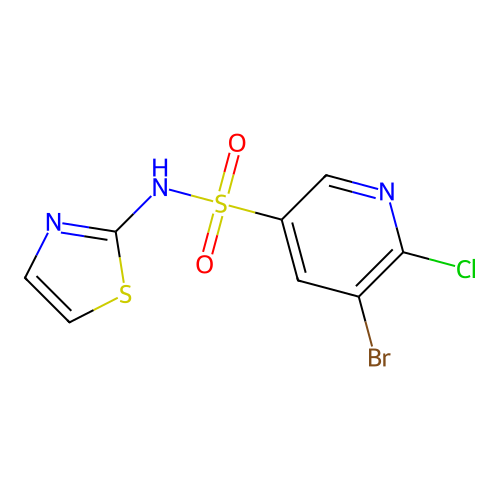 5-bromo-6-chloro-N-(1,3-thiazol-2-yl)-3-pyridinesulfonamide structure