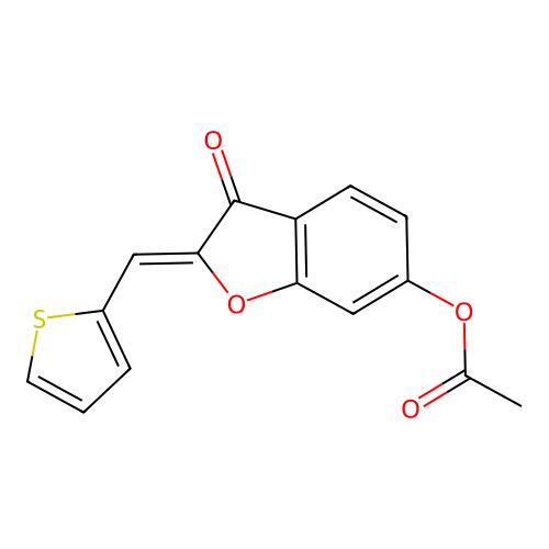 (2Z)-3-oxo-2-(thiophen-2-ylmethylidene)-2,3-dihydro-1-benzofuran-6-yl acetate structure