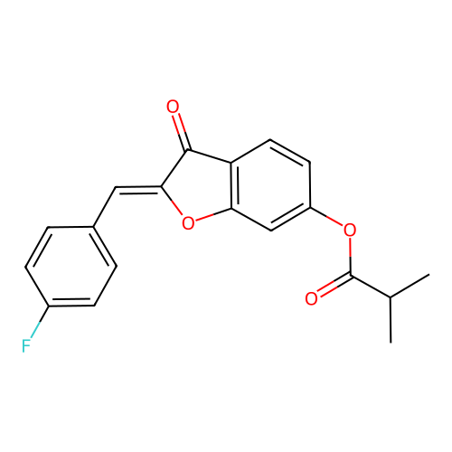 (Z)-2-(4-fluorobenzylidene)-3-oxo-2,3-dihydrobenzofuran-6-yl isobutyrate structure