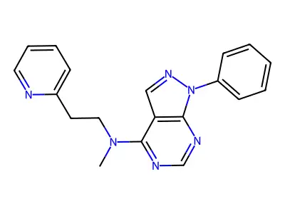 Methyl(1-phenylpyrazolo[4,5-e]pyrimidin-4-yl)(2-(2-pyridyl)ethyl)amine structure