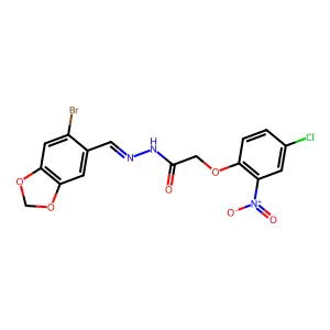 N-[(6-bromobenzo[1,3]dioxol-5-yl)methylideneamino]-2-(4-chloro-2-nitro-phenoxy)acetamide structure