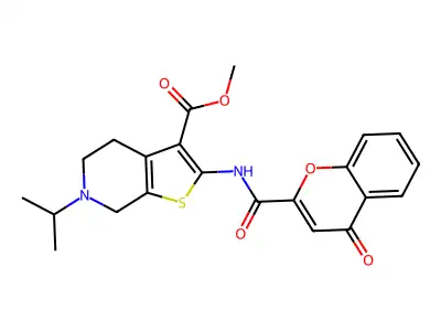 methyl 2-[(4-oxochromene-2-carbonyl)amino]-6-propan-2-yl-5,7-dihydro-4H-thieno[2,3-c]pyridine-3-carboxylate structure