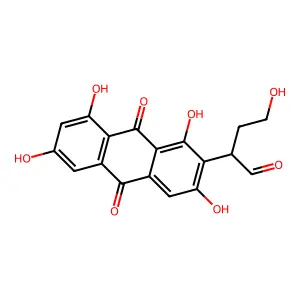 4-Hydroxy-2-(1,3,6,8-tetrahydroxy-9,10-dioxo-9,10-dihydroanthracen-2-yl)butanal structure