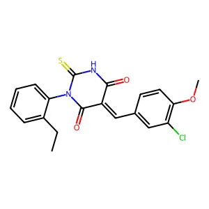 (5E)-5-(3-chloro-4-methoxybenzylidene)-1-(2-ethylphenyl)-2-thioxodihydropyrimidine-4,6(1H,5H)-dione structure