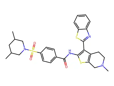 N-[3-(1,3-benzothiazol-2-yl)-6-methyl-5,7-dihydro-4H-thieno[2,3-c]pyridin-2-yl]-4-(3,5-dimethylpiperidin-1-yl)sulfonylbenzamide structure