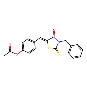4-[(E)-(3-benzyl-4-oxo-2-thioxo-1,3-thiazolidin-5-ylidene)methyl]phenyl acetate structure