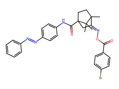 Bicyclo[2.2.1]heptane-1-carboxamide, 3-[[(4-bromobenzoyl)oxy]imino]-4,7,7-trimethyl-N-[4-(2-phenyldiazenyl)phenyl]- structure