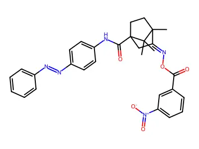 Bicyclo[2.2.1]heptane-1-carboxamide, 4,7,7-trimethyl-3-[[(3-nitrobenzoyl)oxy]imino]-N-[4-(2-phenyldiazenyl)phenyl]- structure