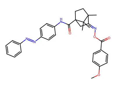 Bicyclo[2.2.1]heptane-1-carboxamide, 3-[[(4-methoxybenzoyl)oxy]imino]-4,7,7-trimethyl-N-[4-(2-phenyldiazenyl)phenyl]- structure