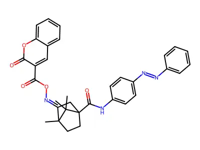 Bicyclo[2.2.1]heptane-1-carboxamide, 4,7,7-trimethyl-3-[[[(2-oxo-2H-1-benzopyran-3-yl)carbonyl]oxy]imino]-N-[4-(2-phenyldiazenyl)phenyl]- structure