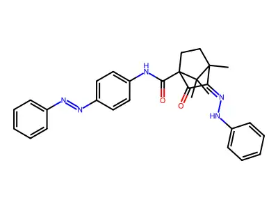 Bicyclo[2.2.1]heptane-1-carboxamide, 4,7,7-trimethyl-2-oxo-N-[4-(2-phenyldiazenyl)phenyl]-3-(2-phenylhydrazinylidene)- structure