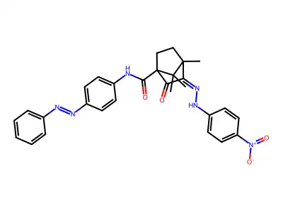 Bicyclo[2.2.1]heptane-1-carboxamide, 4,7,7-trimethyl-3-[2-(4-nitrophenyl)hydrazinylidene]-2-oxo-N-[4-(2-phenyldiazenyl)phenyl]- structure