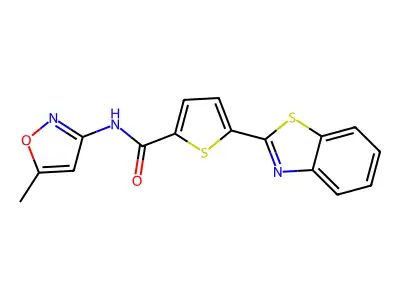 5-(benzo[d]thiazol-2-yl)-N-(5-methylisoxazol-3-yl)thiophene-2-carboxamide structure