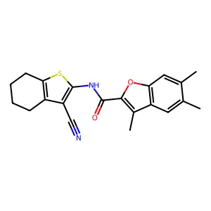 N-(3-cyano-4,5,6,7-tetrahydro-1-benzothiophen-2-yl)-3,5,6-trimethyl-1-benzofuran-2-carboxamide structure
