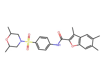 N-{4-[(2,6-dimethylmorpholin-4-yl)sulfonyl]phenyl}-3,5,6-trimethyl-1-benzofuran-2-carboxamide structure