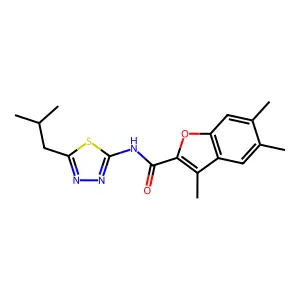 3,5,6-trimethyl-N-[5-(2-methylpropyl)-1,3,4-thiadiazol-2-yl]-1-benzofuran-2-carboxamide structure