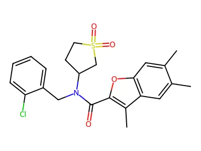 N-(2-chlorobenzyl)-N-(1,1-dioxidotetrahydrothiophen-3-yl)-3,5,6-trimethyl-1-benzofuran-2-carboxamide structure