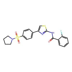 2-fluoro-N-{4-[4-(pyrrolidin-1-ylsulfonyl)phenyl]-1,3-thiazol-2-yl}benzamide structure