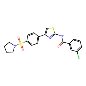 3-chloro-N-[4-(4-pyrrolidin-1-ylsulfonylphenyl)-1,3-thiazol-2-yl]benzamide structure