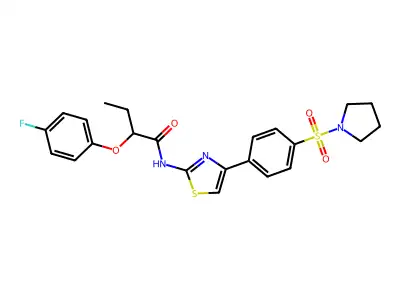 2-(4-fluorophenoxy)-N-{4-[4-(pyrrolidin-1-ylsulfonyl)phenyl]-1,3-thiazol-2-yl}butanamide structure
