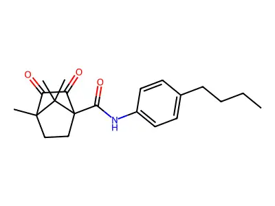 N-(4-butylphenyl)-4,7,7-trimethyl-2,3-dioxobicyclo[2.2.1]heptane-1-carboxamide structure