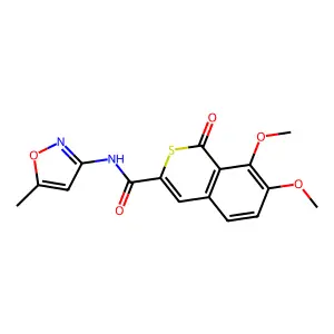 7,8-dimethoxy-N-(5-methyl-1,2-oxazol-3-yl)-1-oxoisothiochromene-3-carboxamide structure