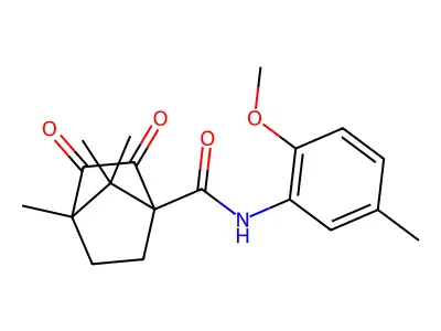 N-(2-methoxy-5-methylphenyl)-4,7,7-trimethyl-2,3-dioxobicyclo[2.2.1]heptane-1-carboxamide structure