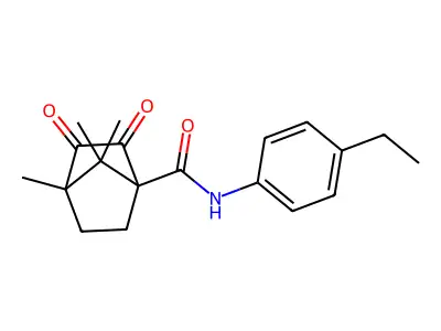 N-(4-ethylphenyl)-4,7,7-trimethyl-2,3-dioxobicyclo[2.2.1]heptane-1-carboxamide structure
