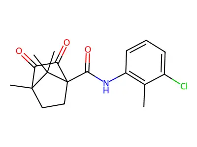 N-(3-chloro-2-methylphenyl)-4,7,7-trimethyl-2,3-dioxobicyclo[2.2.1]heptane-1-carboxamide structure