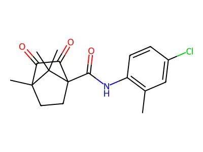 N-(4-chloro-2-methylphenyl)-4,7,7-trimethyl-2,3-dioxobicyclo[2.2.1]heptane-1-carboxamide structure