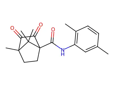 N-(2,5-dimethylphenyl)-4,7,7-trimethyl-2,3-dioxobicyclo[2.2.1]heptane-1-carboxamide structure