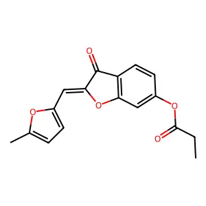 (Z)-2-((5-methylfuran-2-yl)methylene)-3-oxo-2,3-dihydrobenzofuran-6-yl propionate structure