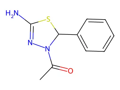 1-[(2R)-5-amino-2-phenyl-2H-1,3,4-thiadiazol-3-yl]ethanone structure