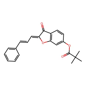 (2Z)-3-oxo-2-[(2E)-3-phenylprop-2-en-1-ylidene]-2,3-dihydro-1-benzofuran-6-yl 2,2-dimethylpropanoate structure