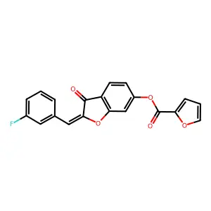 (Z)-2-(3-fluorobenzylidene)-3-oxo-2,3-dihydrobenzofuran-6-yl furan-2-carboxylate structure