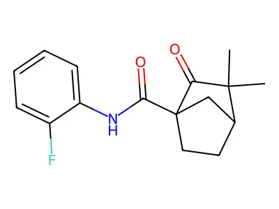 N-(2-fluorophenyl)-3,3-dimethyl-2-oxobicyclo[2.2.1]heptane-1-carboxamide structure