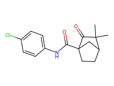 N-(4-chlorophenyl)-2,2-dimethyl-3-oxobicyclo[2.2.1]heptane-4-carboxamide structure