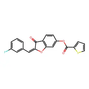(Z)-2-(3-fluorobenzylidene)-3-oxo-2,3-dihydrobenzofuran-6-yl thiophene-2-carboxylate structure