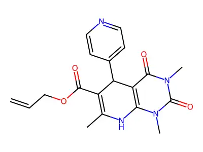 allyl 1,3,7-trimethyl-2,4-dioxo-5-(pyridin-4-yl)-1,2,3,4,5,8-hexahydropyrido[2,3-d]pyrimidine-6-carboxylate structure