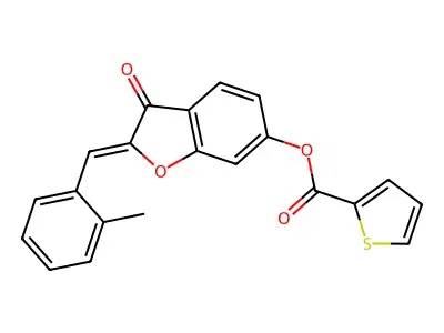 (Z)-2-(2-methylbenzylidene)-3-oxo-2,3-dihydrobenzofuran-6-yl thiophene-2-carboxylate structure
