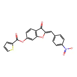 (Z)-2-(4-nitrobenzylidene)-3-oxo-2,3-dihydrobenzofuran-6-yl thiophene-2-carboxylate structure