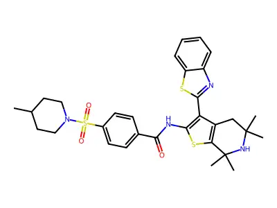 N-[3-(1,3-benzothiazol-2-yl)-5,5,7,7-tetramethyl-4,6-dihydrothieno[2,3-c]pyridin-2-yl]-4-(4-methylpiperidin-1-yl)sulfonylbenzamide structure