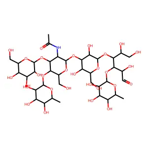 Hex(?1-3)[6-deoxy-Hex(?1-4)]HexNAc(?1-3)Hex(?1-4)[6-deoxy-Hex(?1-3)]aldehydo-Hex structure