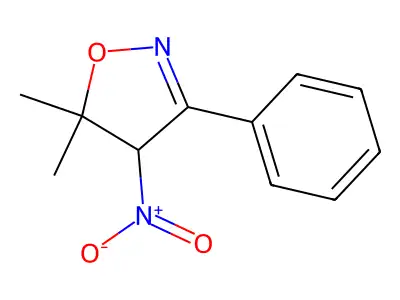 5,5-dimethyl-4-nitro-3-phenyl-4,5-dihydroisoxazole structure