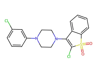 Piperazine, 1-(2-chlorobenzo(b)thien-3-yl)-4-(3-chlorophenyl)-, S,S-dioxide structure