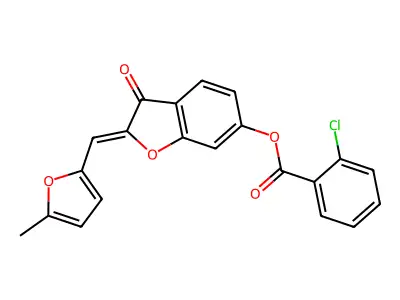 (Z)-2-((5-methylfuran-2-yl)methylene)-3-oxo-2,3-dihydrobenzofuran-6-yl 2-chlorobenzoate structure