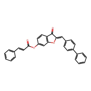 (2Z)-2-(biphenyl-4-ylmethylidene)-3-oxo-2,3-dihydro-1-benzofuran-6-yl (2E)-3-phenylprop-2-enoate structure