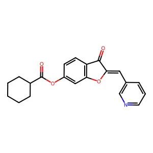 (Z)-3-oxo-2-(pyridin-3-ylmethylene)-2,3-dihydrobenzofuran-6-yl cyclohexanecarboxylate structure