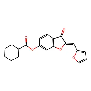 (Z)-2-(furan-2-ylmethylene)-3-oxo-2,3-dihydrobenzofuran-6-yl cyclohexanecarboxylate structure